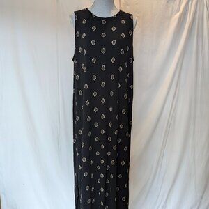 J. JILL  Wearever Collection Sleeveless Knit Maxi Dress Black Leaf Print XL